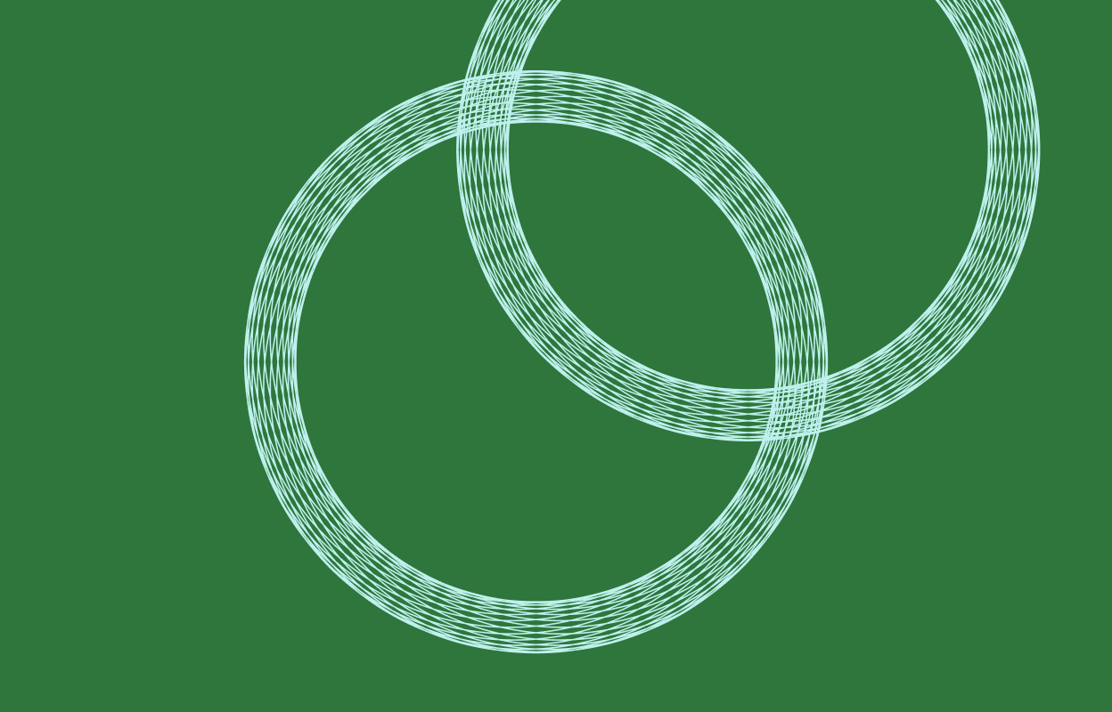Light blue circular line graphic on a dark green background